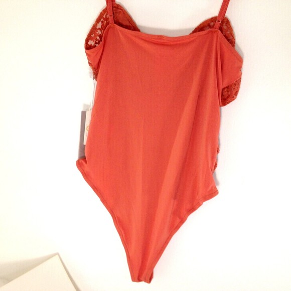 Melograno Rico Top Bodysuit Pink Coral Womens Lace Spaghetti Strap Size Small - Picture 4 of 10